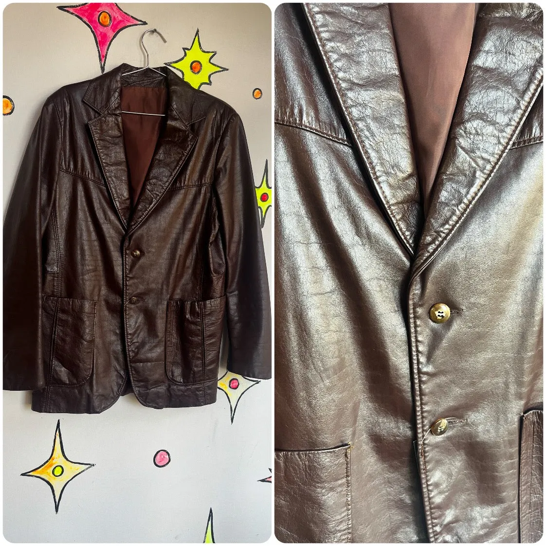 Vintage 70s | Men's Brown Genuine Soft Leather Blazer Jacket | 40