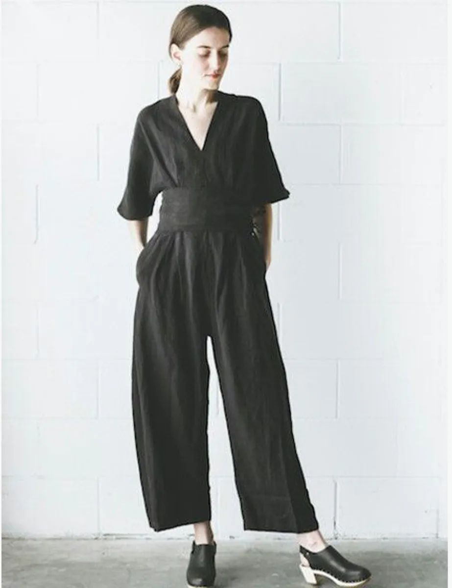 Vintage Belted Linen Jumpsuit