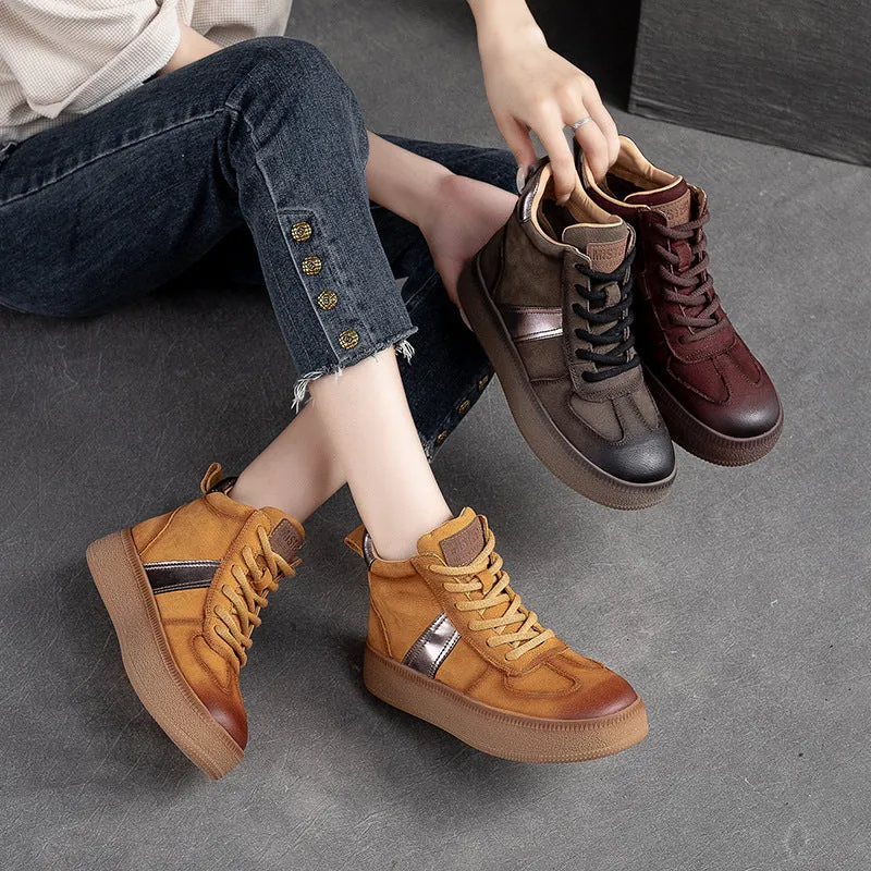 Women Retro Stylish Patchwork Leather Ankle Boots